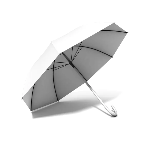 大きな灰色 (白) 開いている傘は、地面に横たわっています。三次元, — Stock fotografie