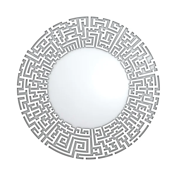 Fehér kör alakú labirintus nélkül megoldás. háromdimenziós, elszigetelt, fehér Stock Fotó