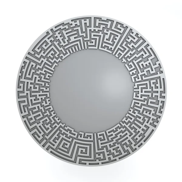 Szürke radiális labirintus nélkül megoldás. háromdimenziós, elszigetelt, fehér Stock Kép