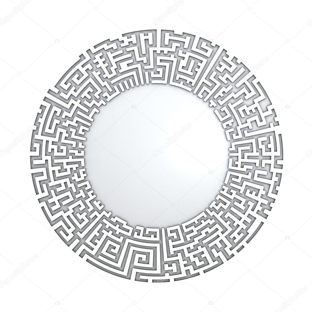 White radial maze without solution. Three-dimensional, isolated on white