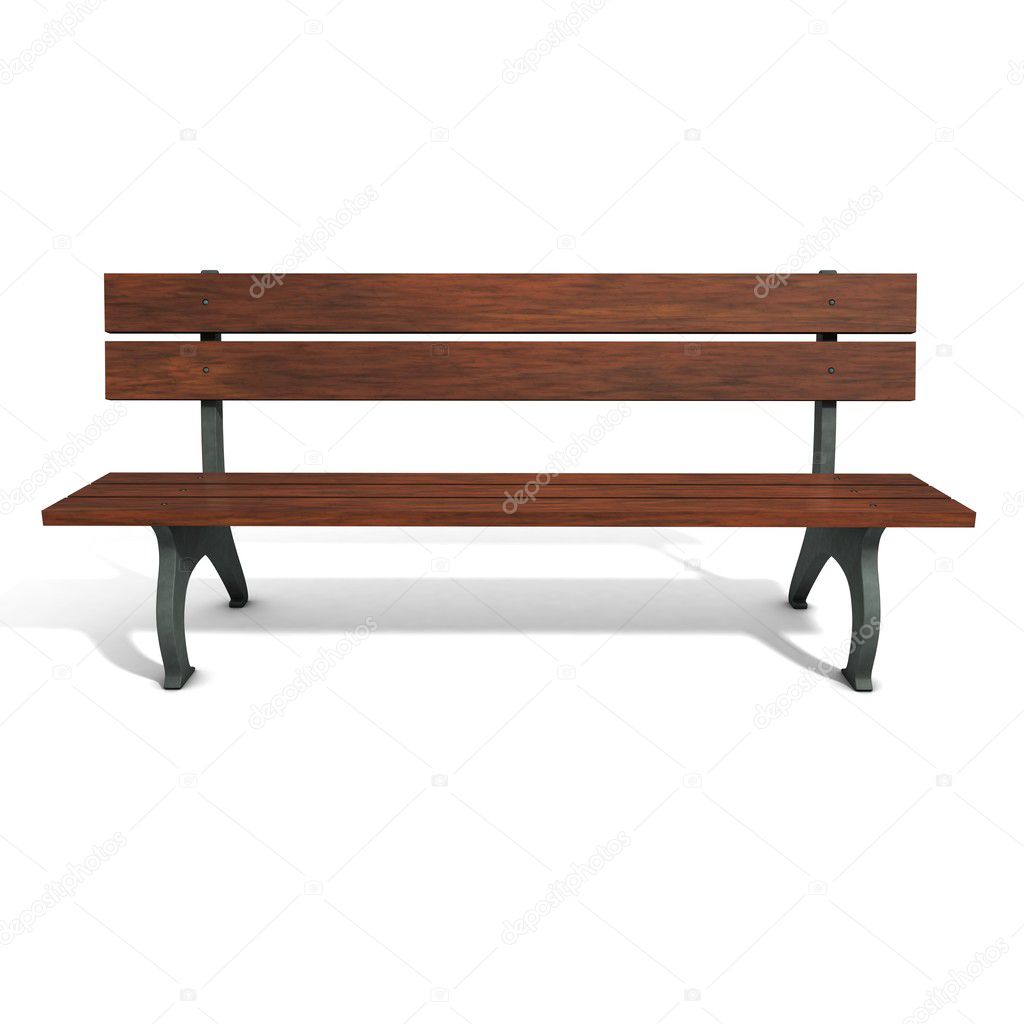 Wooden brown park bench. 3D graphics. Three-dimensional, isolated on white