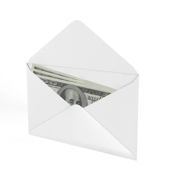3D-gerenderde envelop met een geld. geld in de envelop — Stockfoto