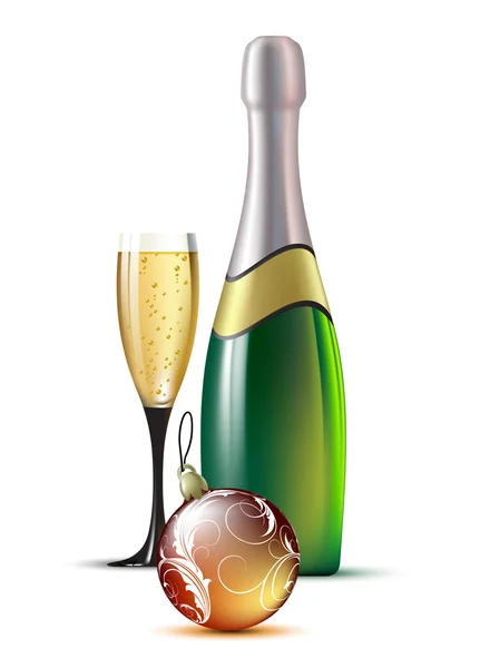 Champagne with fir ball — Stock Vector