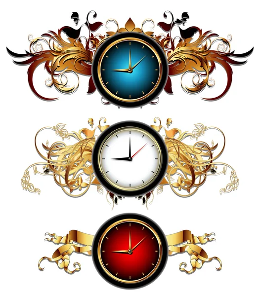 Relojes con elementos florales — Vector de stock