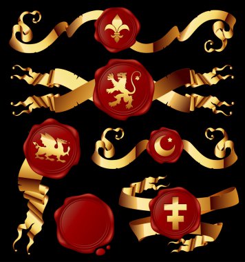 Set of gold ribbons with heraldic seales clipart