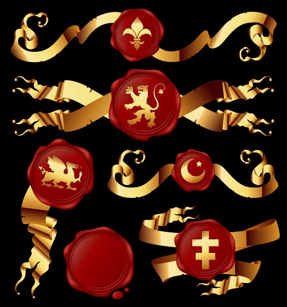 Ensemble de rubans dorés avec joints héraldiques — Image vectorielle