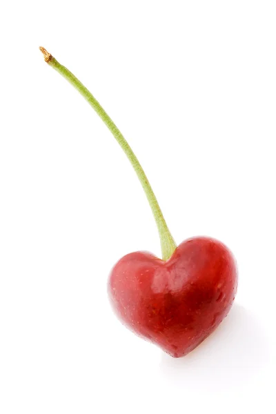 Jedno serce na białym tle w kształcie wiśnia — Zdjęcie stockowe