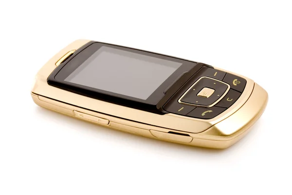 Zlatý mobilní telefon, samostatný — Stock fotografie