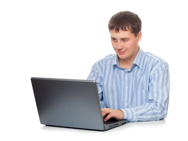 Young adult businessman working with laptop clipart