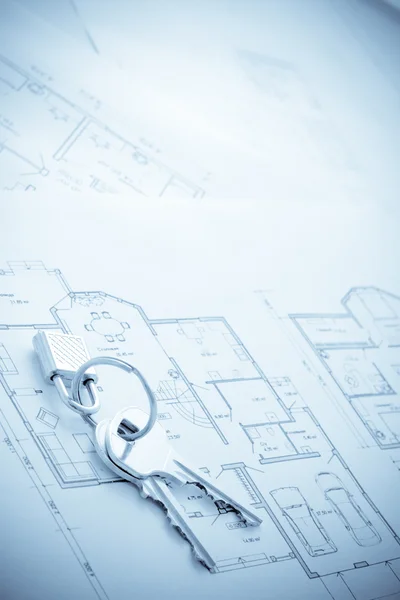 Blueprint hose plan with keys concept — Stock Photo, Image