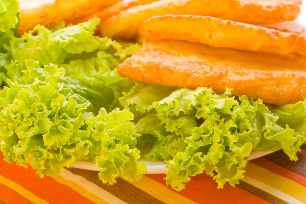 Closeup bramboráky s zeleným salátem — Stock fotografie