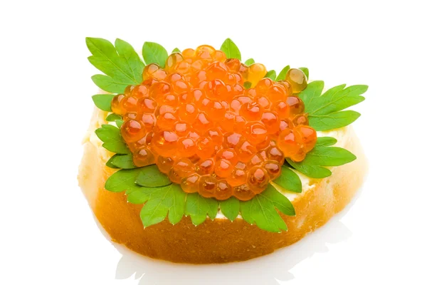 stock image Isolated sandwich with red salmon caviar