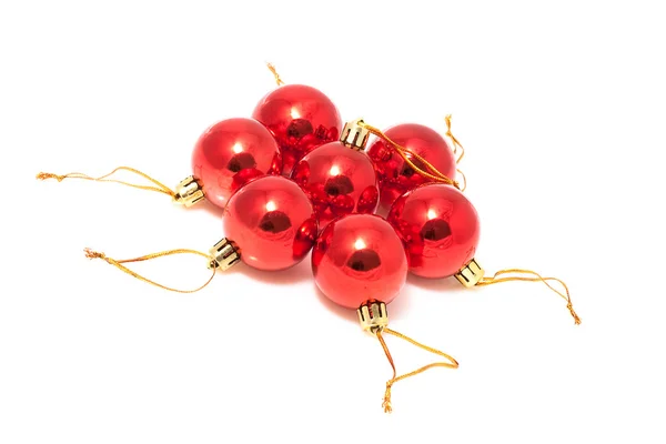 Aislado rojo siete bolas de Navidad — Foto de Stock