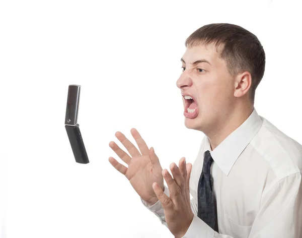 Biznesmen rzucanie telefon — Zdjęcie stockowe