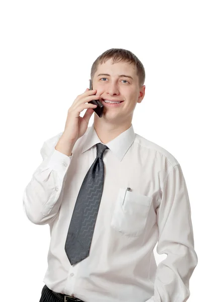 Счастливый бизнесмен звонит по телефону — стоковое фото