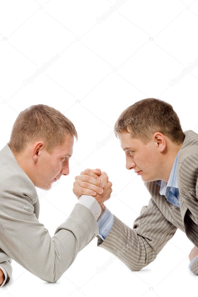 Two men wrestling with arms