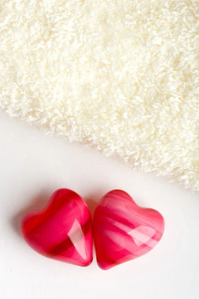 Two hearts with towel — Stock Photo, Image