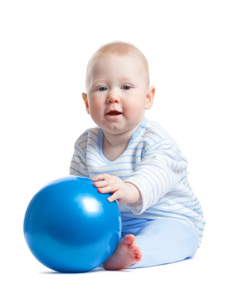 Little baby boy with blue ball — Stock Photo, Image