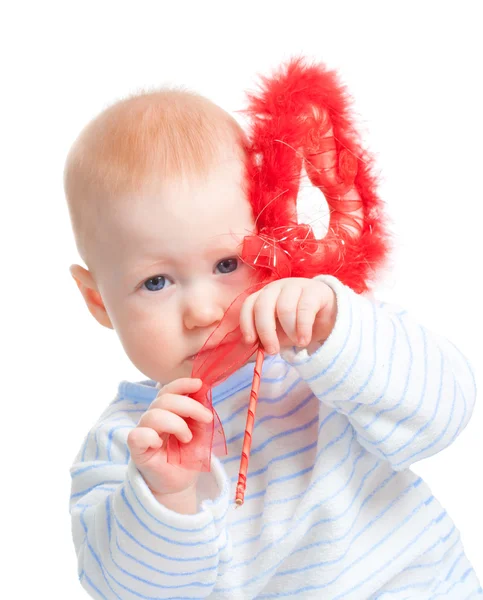 Baby boy with furry heart — Stock Photo, Image