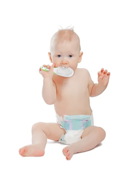 Isdolated bebé niño con cepillo — Foto de Stock