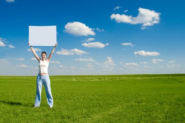 Woman with blank advert poster clipart