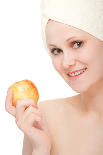 Kadın portre ile elma — Stok fotoğraf