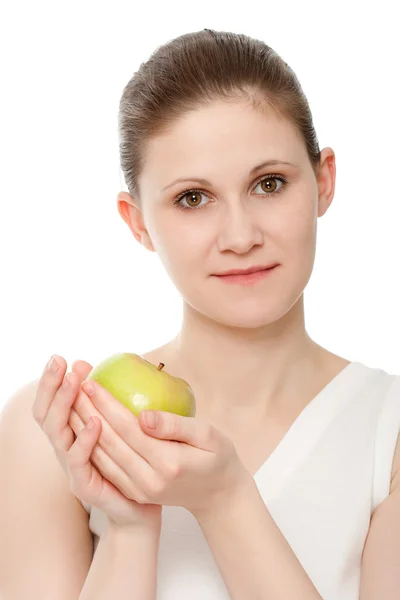 Женский портрет с яблоком — стоковое фото