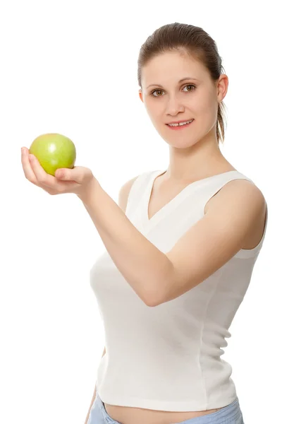 Kvinna anläggning apple — Stockfoto