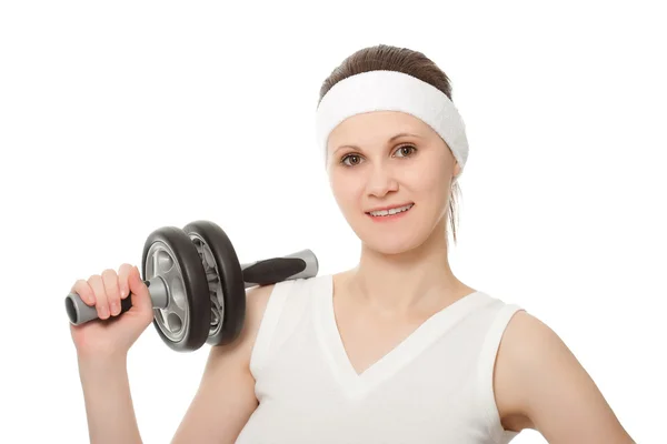 Young woman holding sports wheel — Stock Photo, Image