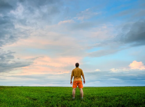 Человек стоит на поле — стоковое фото