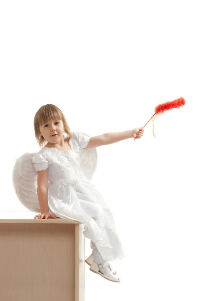 Angel girl sitting on pedestal — Stock Photo, Image