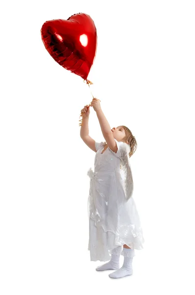 Дівчина і серце повітряна куля — стокове фото