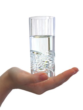 Glass of water in a hand clipart