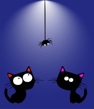 Cats with a spider. Vector clipart