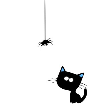 Cat with a spider. Vector clipart