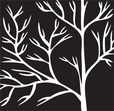 Tree white branch, on black background.Vector clipart