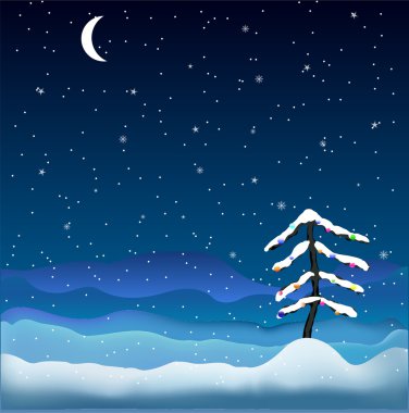 Evening winter christmas tree, decorated toys clipart