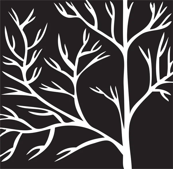 Rama blanca del árbol, sobre fondo negro.Vector — Vector de stock