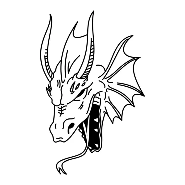 Cabeça de dragão preto e branco — Vetor de Stock