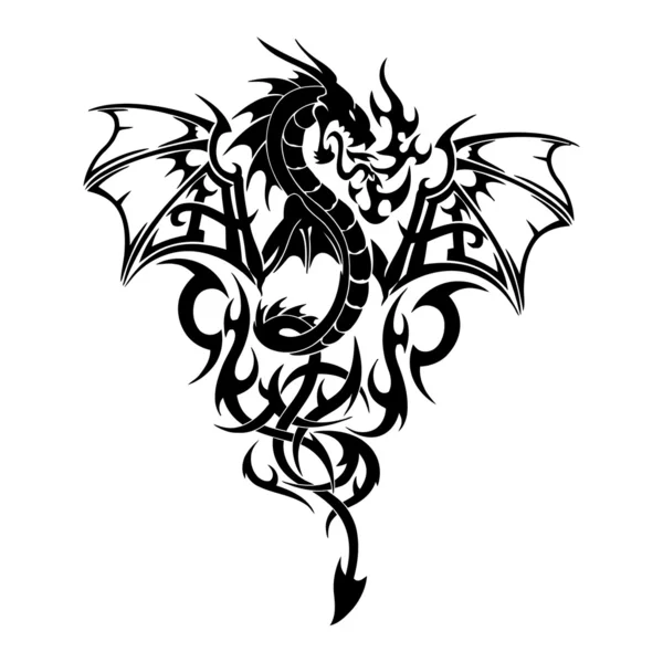 Tatuagem Vetor de dragão preto voador — Vetor de Stock