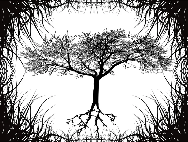 Silhouette vettoriale di un albero con radici — Vettoriale Stock