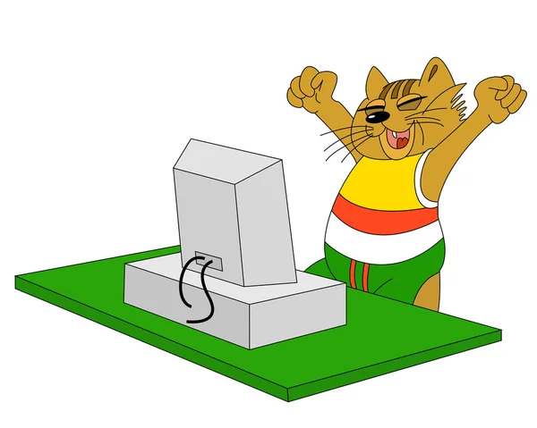 Kedi ve bilgisayar — Stok Vektör