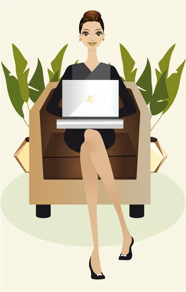 Working Girl with Laptop — Stock Vector