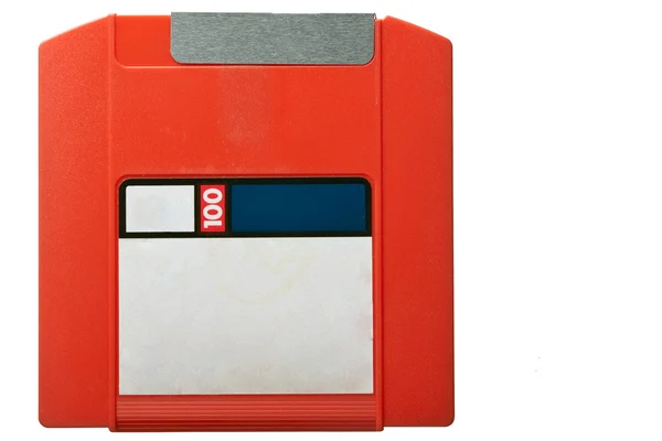 孤立在白色背景上的红色 zip 磁盘 — 图库照片