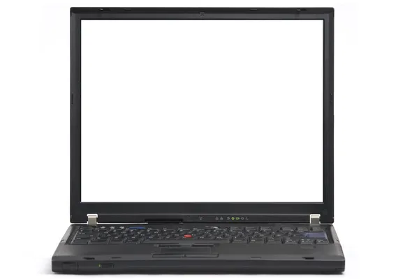 Schwarzer Laptop isoliert auf weißem Stockbild