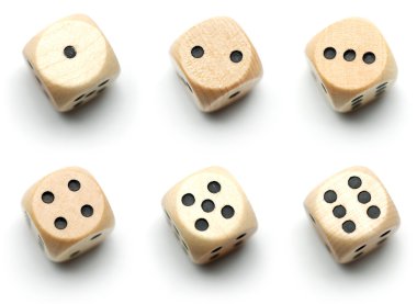 Wooden dice, all numbers clipart