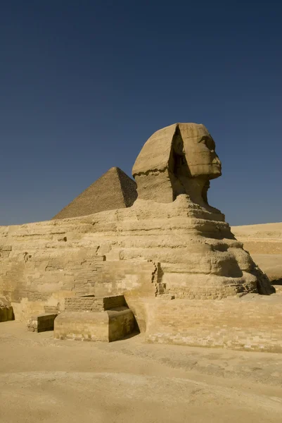 stock image Sphinx and pyramid in Giza, Egypt