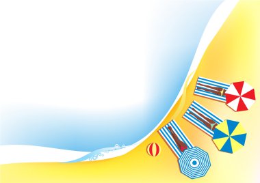 On the beach: Vector frame with female legs on sunbeds clipart