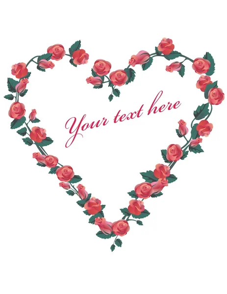 Wenskaart met rozen die hart vormen — Stockvector