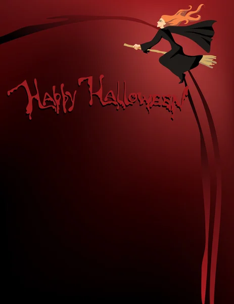 Rahmen mit Halloween-Hexe, die auf dem Besen fliegt — Stockvektor